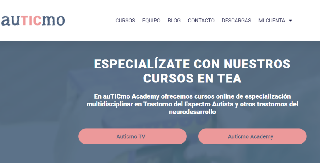 Página web de Auticmo, especializada en cursos relacionados con el trastorno autista.