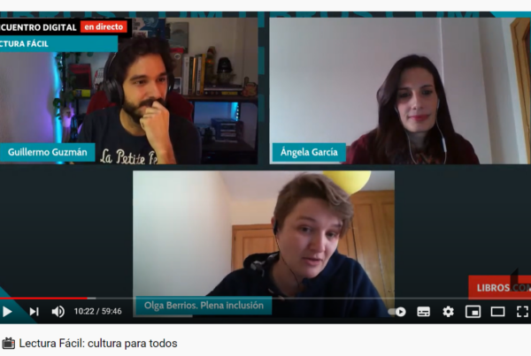 Imagen con los tres participantes en el webinar sobre lectura fácil en la literatura