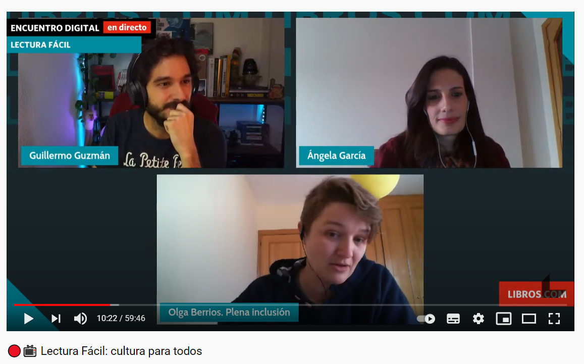 Imagen con los tres participantes en el webinar sobre lectura fácil en la literatura