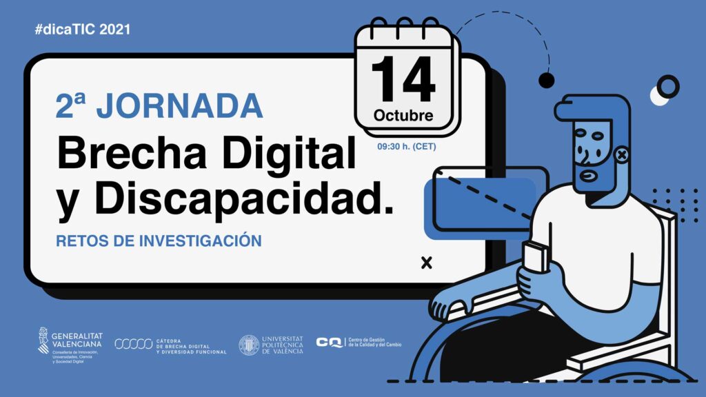 Gráfica anunciando la segunda jornada sobre brecha digital y discapacidad para el 14 de octubre.