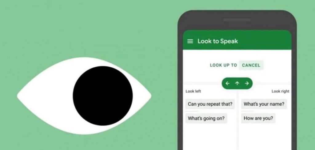 Imagen gráfica de un móvil con la aplicación Look to Speak