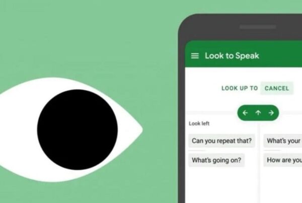 Imagen gráfica de un móvil con la aplicación Look to Speak