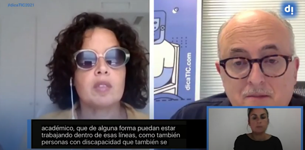Imagen del webinar de Dicatic, con Lourdes González (Fundación ONCE) y Manuel Martínez Torán (Dicatic)