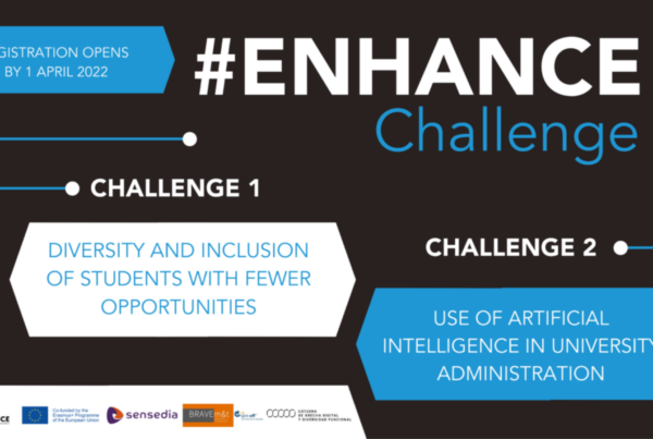 Cartel de Enhance Challenge, concurso universitario europeo en el que se premiarán proyectos que impulsen la diversidad e inclusión y el uso de la inteligencia artificial.