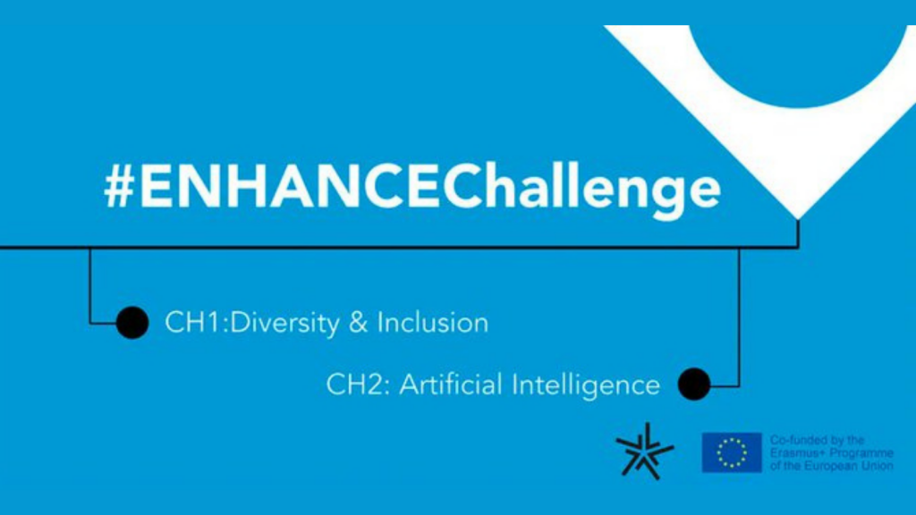 Cartel sobre el enhance challenge en el que se detallan los dos retos: diversidad e inclusión e inteligencia artificial