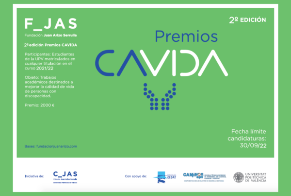 Cartel con la información de la segunda convocatoria de los Premios Cavida, con el logo de la fundación, de las entidades colaboradoras y los principales datos, en letras blancas sobre fondo verde