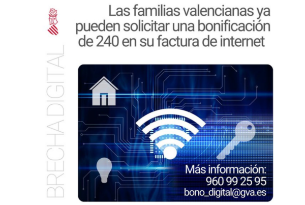 Cartel de la Conselleria de Innovación sobre la apertura de solicitudes del bono digital para acceso a Internet