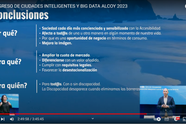 captura de pantalla de la ponencia sobre discapacidad y turismo congreso de ciudades inteligentes en alcoy