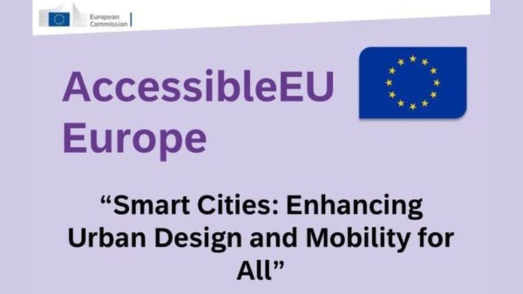 cartel de la jornada de accesibleeu europe, smart cities: enhancing urban design and mobility for all
