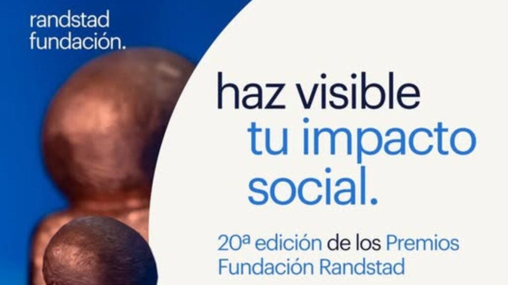 cartel de los premios. Aparece el logo de fundación randstad y el texto haz visible tu impacto social. 20 edición de los premios fundación randstad