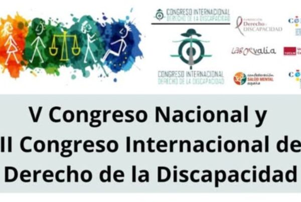 cartel del congreso. Arriba, los logotipos de las entidades organizadoras. En medio, el texto V congreso nacional y II congreso internacional de derecho de la discapacidad