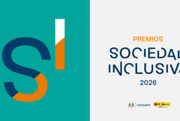 cartel de la apertura de convocatoria de los premios. A la izquierda, el logotipo de los galardones. A la derecha, aparece escrito premios sociedad inclusiva 2026
