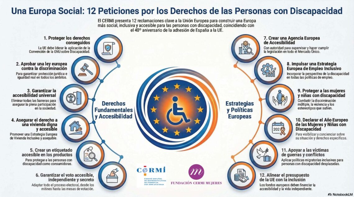 infografía con los retos y objetivos recogidos en el manifiesto del cermi con motivo del día internacional de las personas con discapacidad 2025