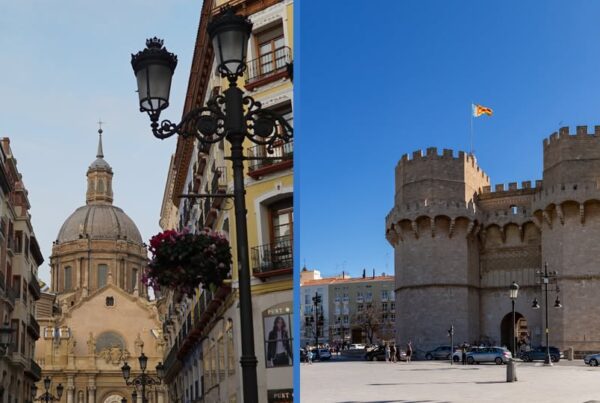 dos fotografías, de las ciudades galardonadas: a la izquierda, calle de zaragoza. A la derecha, las torres de quart de valencia