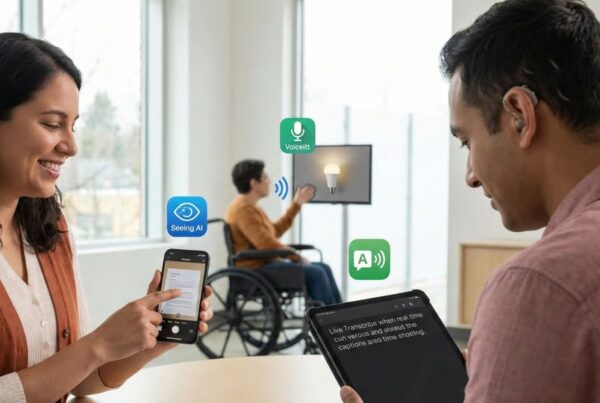 creatividad con varias personas con discapacidad utilizando aplicaciones de inteligencia artificial en diferentes soportes (portátil, tablet y móvil).