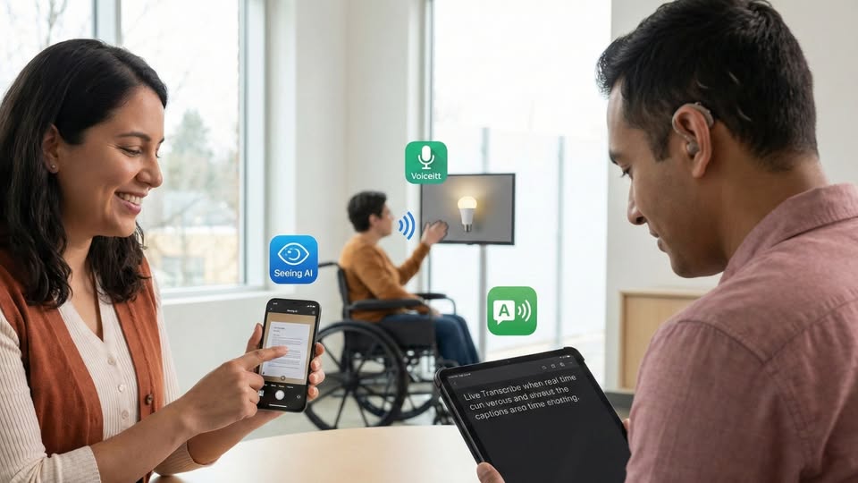 creatividad con varias personas con discapacidad utilizando aplicaciones de inteligencia artificial en diferentes soportes (portátil, tablet y móvil).