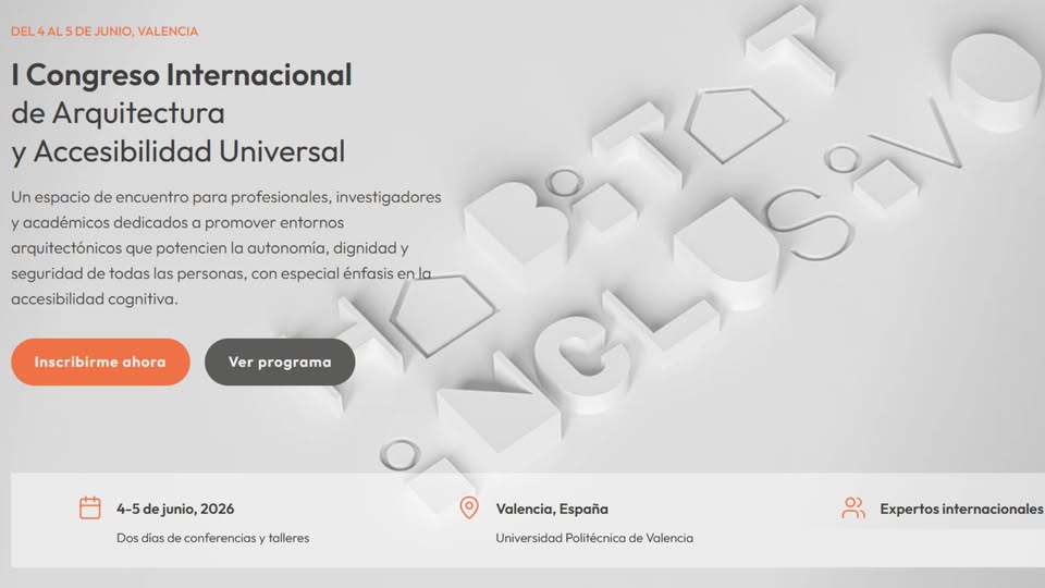 pantallazo de la página web del congreso, con el nombre del mismo y dos botones. Uno de ellos, en color naranja, indica "inscribirme ahora". El otro, en color negro, pone "ver programa"